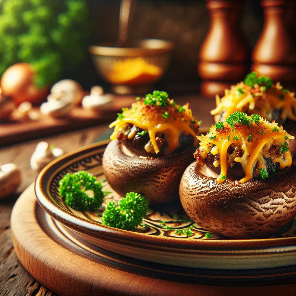 Golden baked stuffed mushrooms with a creamy cheese filling and fresh parsley