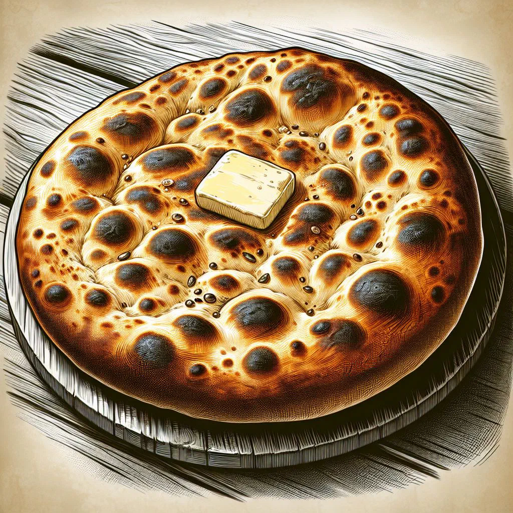 Freshly baked tandoori naan flatbreads with a golden, blistered crust