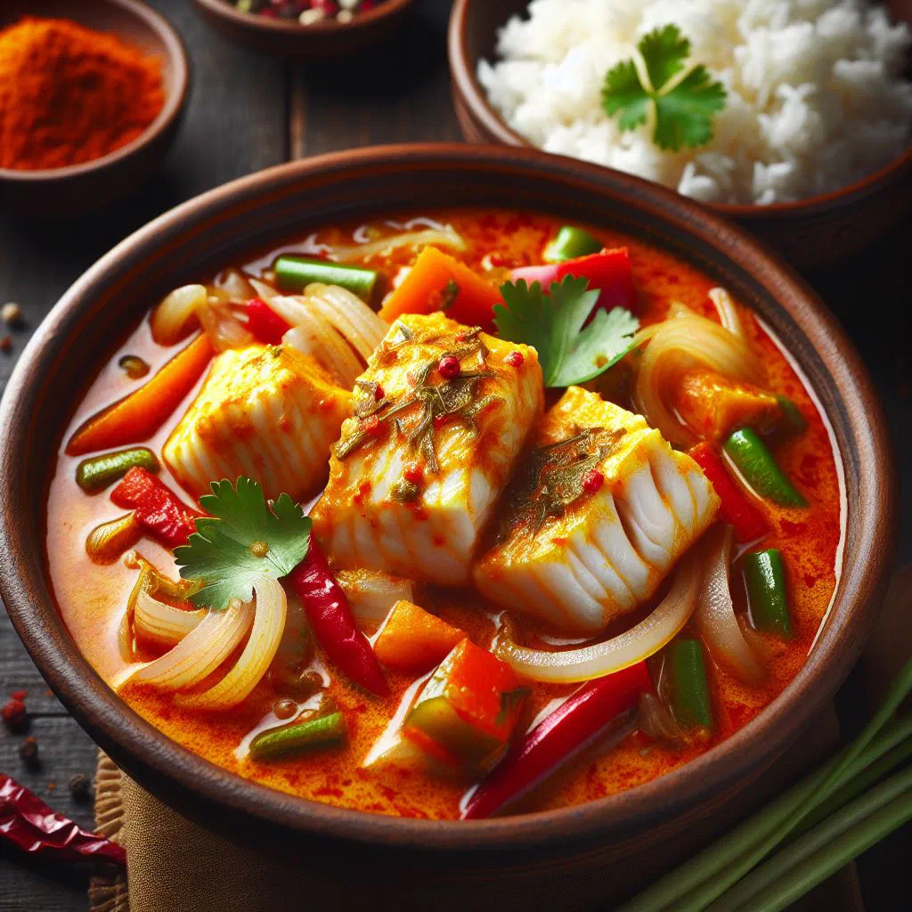 Vanuatu fish curry in coconut sauce garnished with fresh coriander