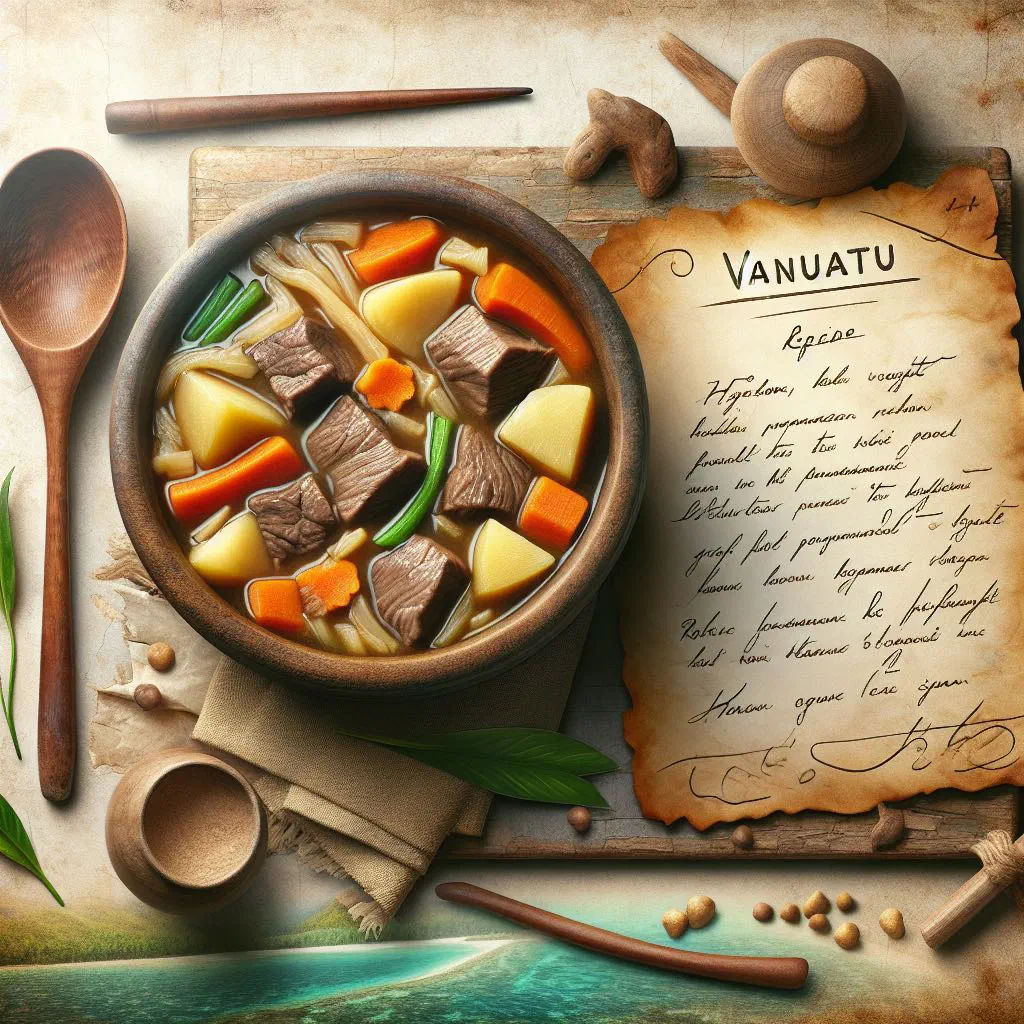 Hearty Vanuatu beef stew with tender beef, carrots and potatoes in a bowl
