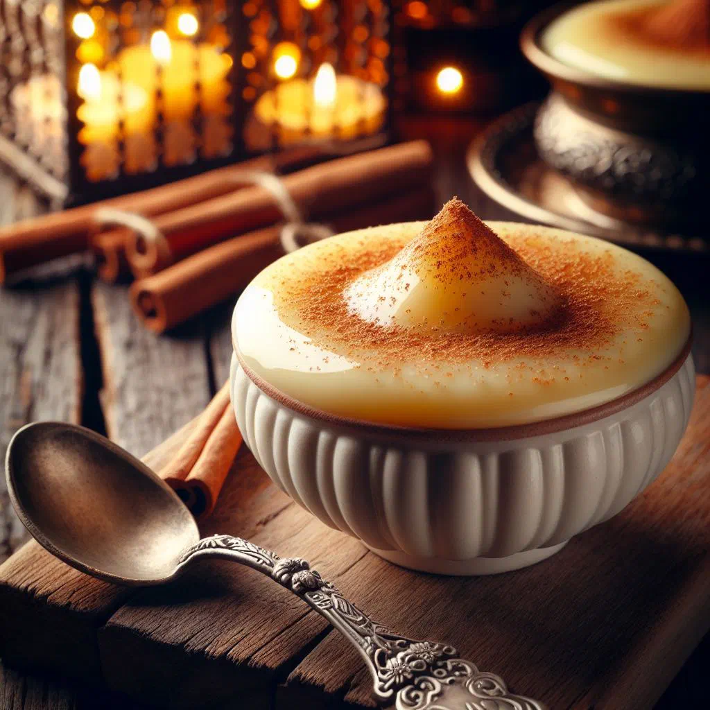 Creamy coconut pudding in small bowls topped with grated coconut and cinnamon