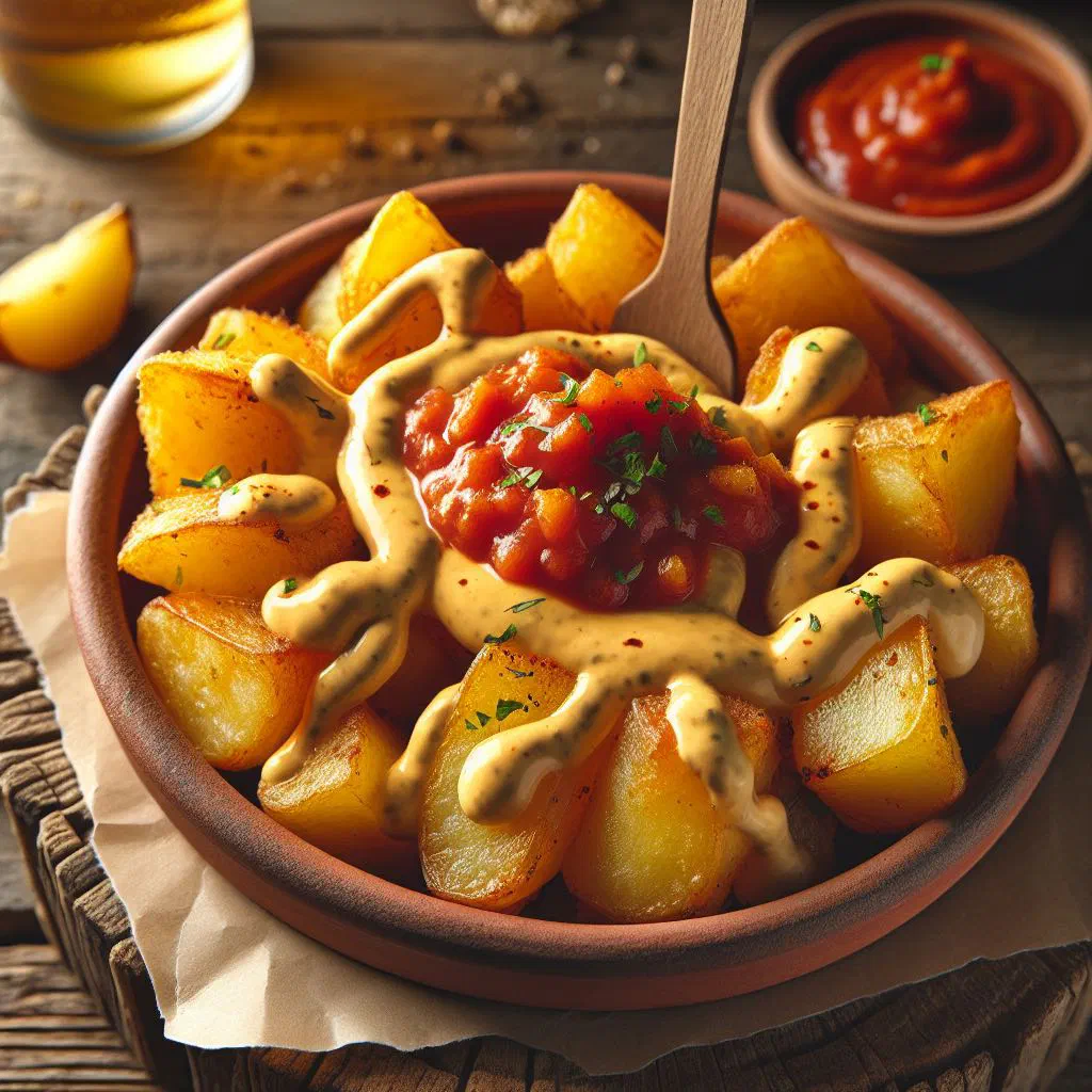 Crispy spiced potato cubes served with a creamy garlic and lime sauce