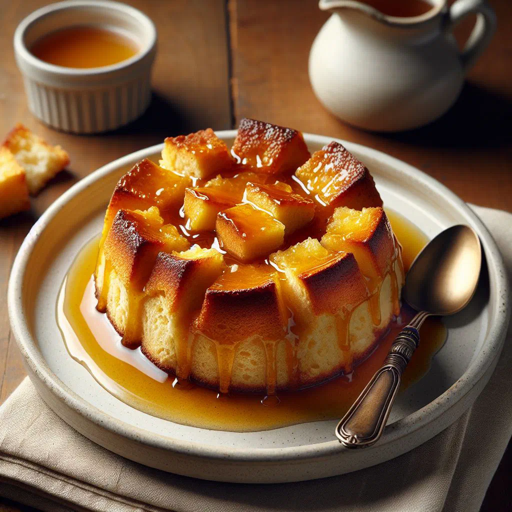 Golden baked Venezuelan bread pudding with raisins and a dusting of cinnamon