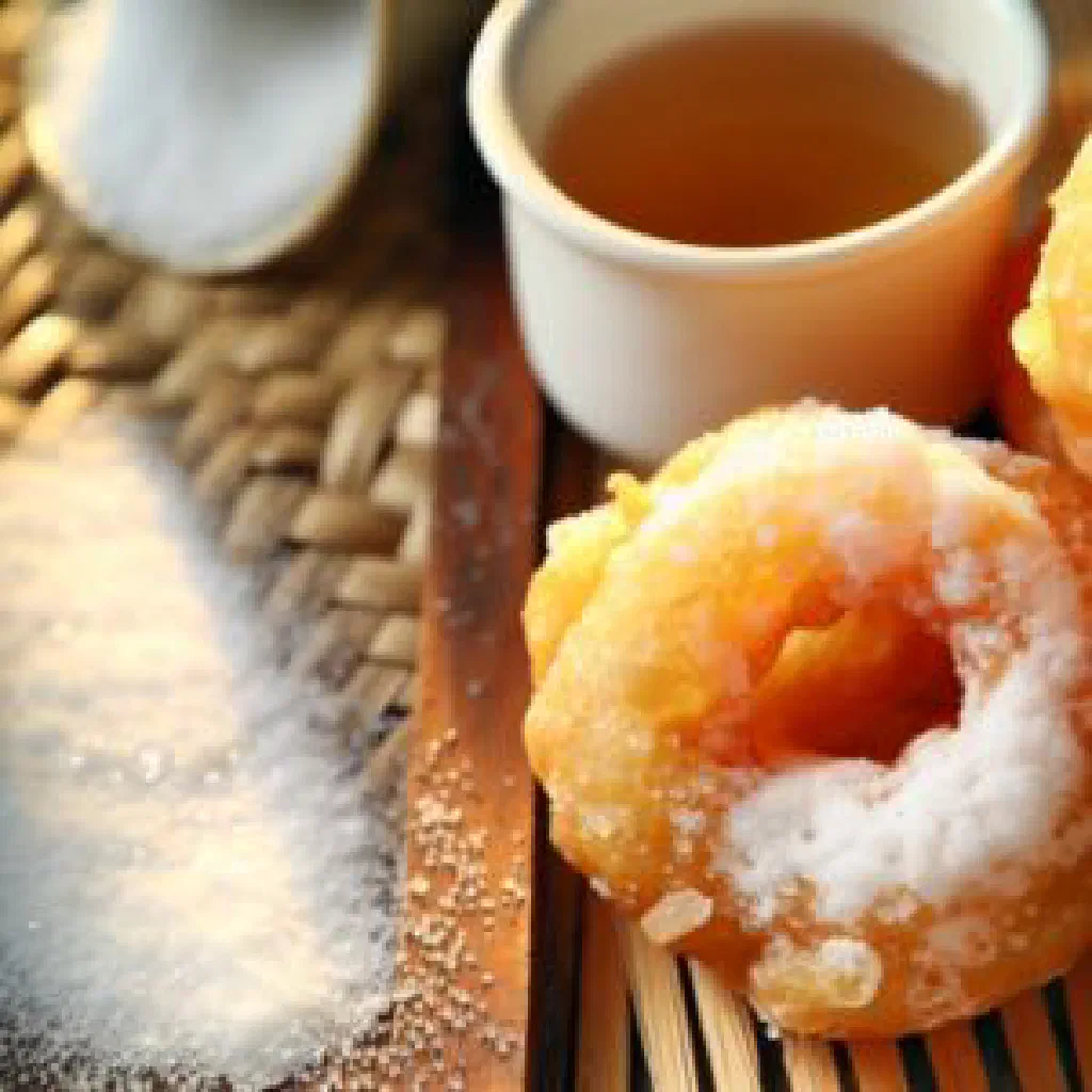 Golden fried hollow Banh Tieu dough balls coated in sesame seeds