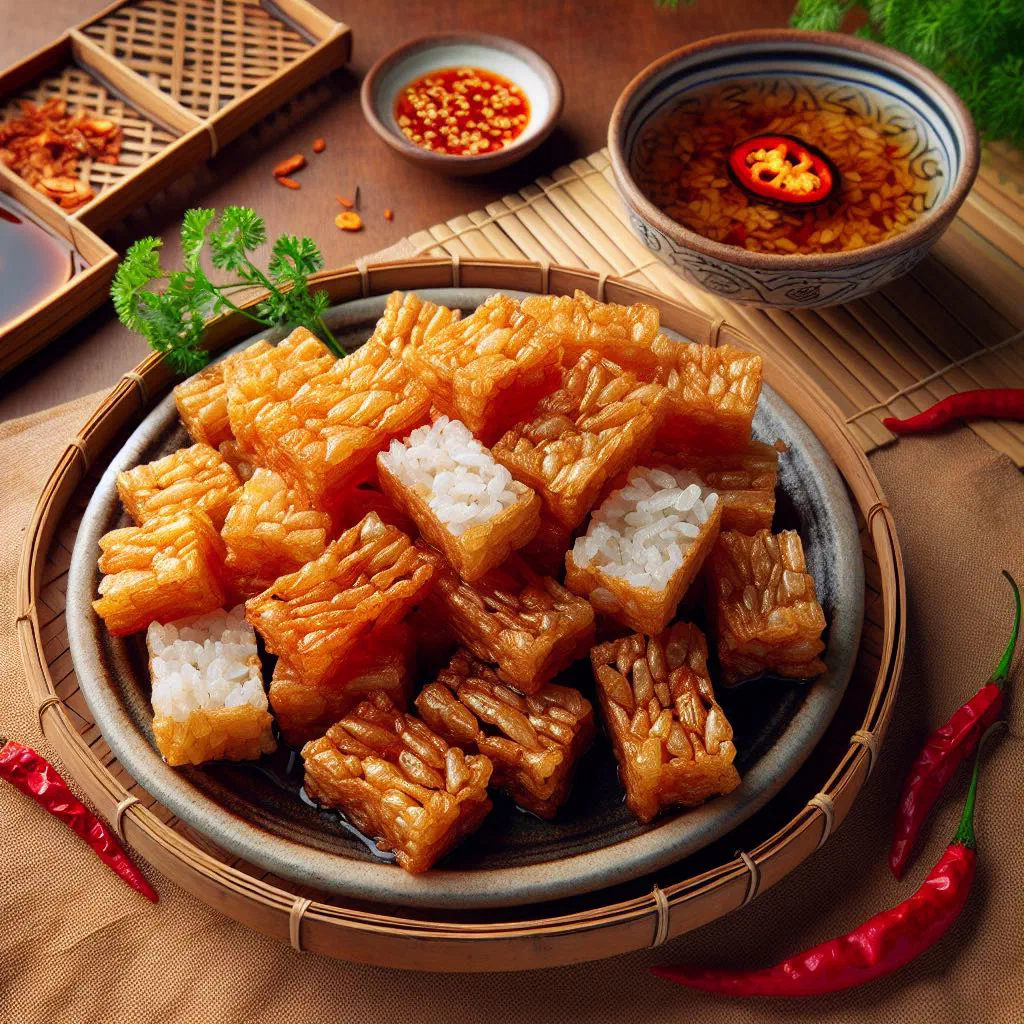 Com chay, a Vietnamese vegetarian rice-flour dish with stir-fried vegetables and fresh herbs