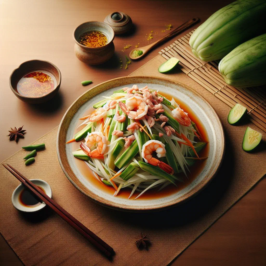 Vietnamese green papaya salad topped with peanuts and fried shallots