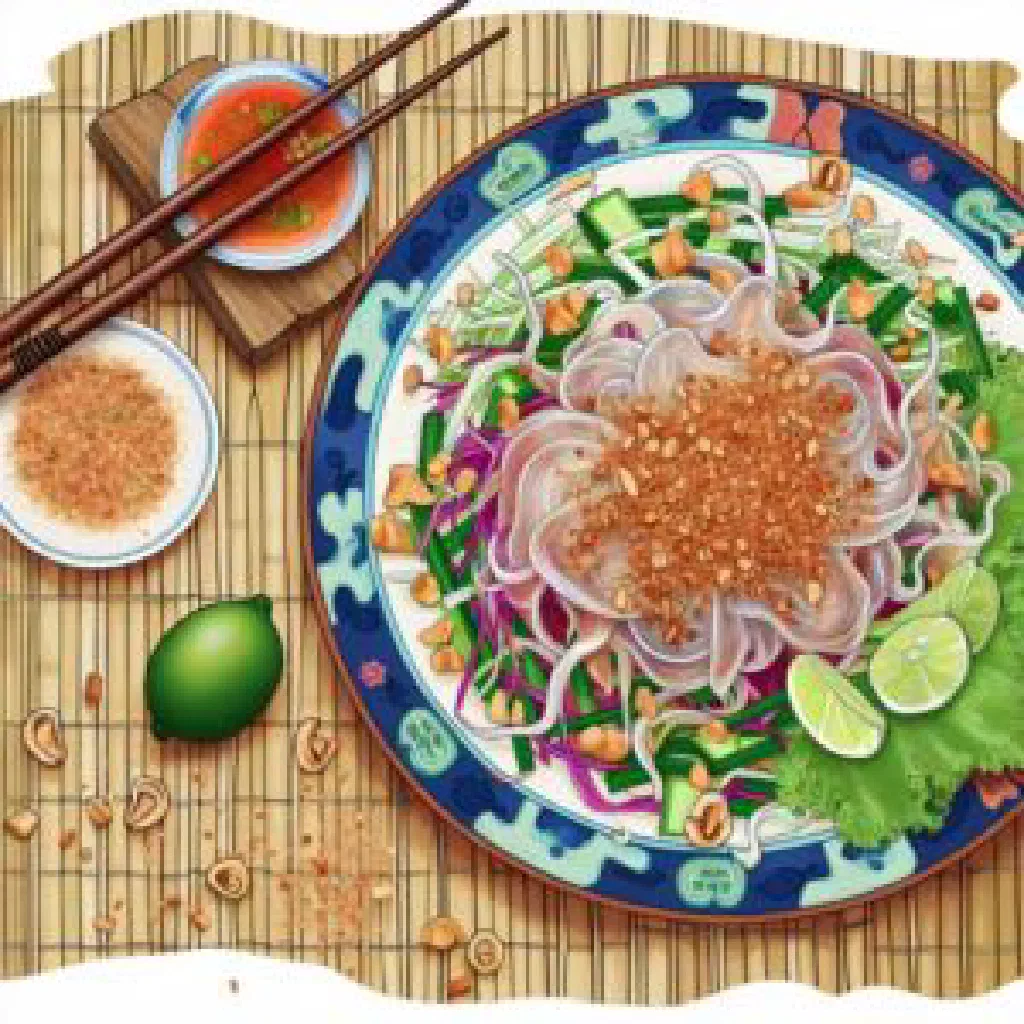 Vietnamese goi dua green papaya salad with peanuts and fresh herbs