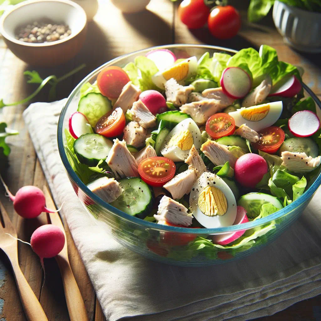 Vietnamese goi ga chicken salad with shredded vegetables, fresh herbs and peanuts