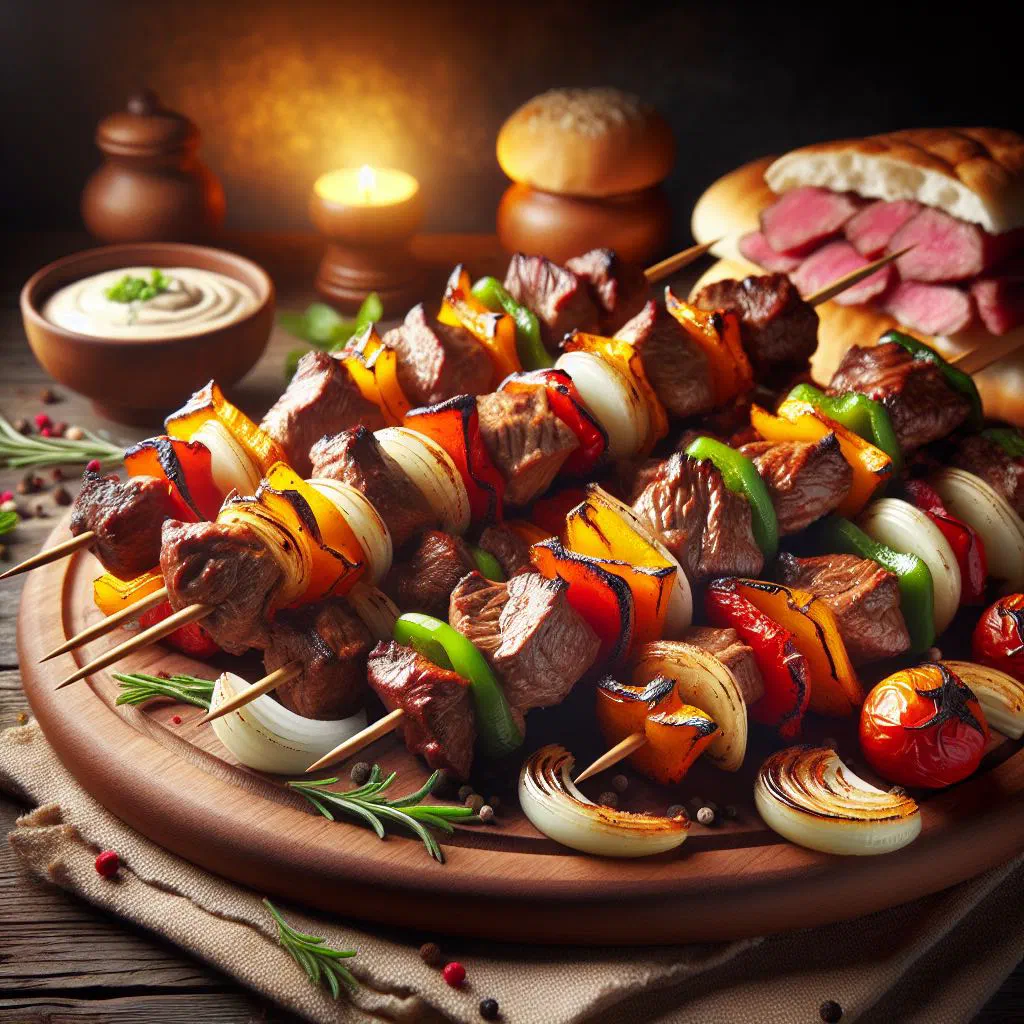 Grilled Vietnamese nem nuong pork skewers with fresh herbs
