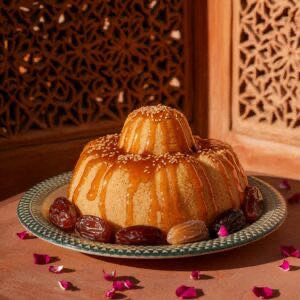 A plate of Yemeni assidah served with a savoury sauce