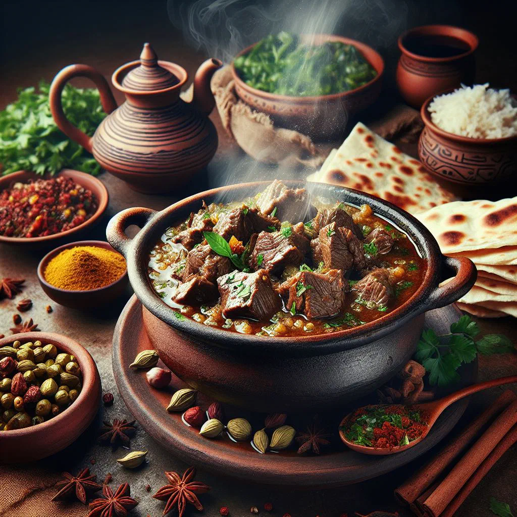 Bubbling Yemeni lamb stew served hot with fresh flatbread
