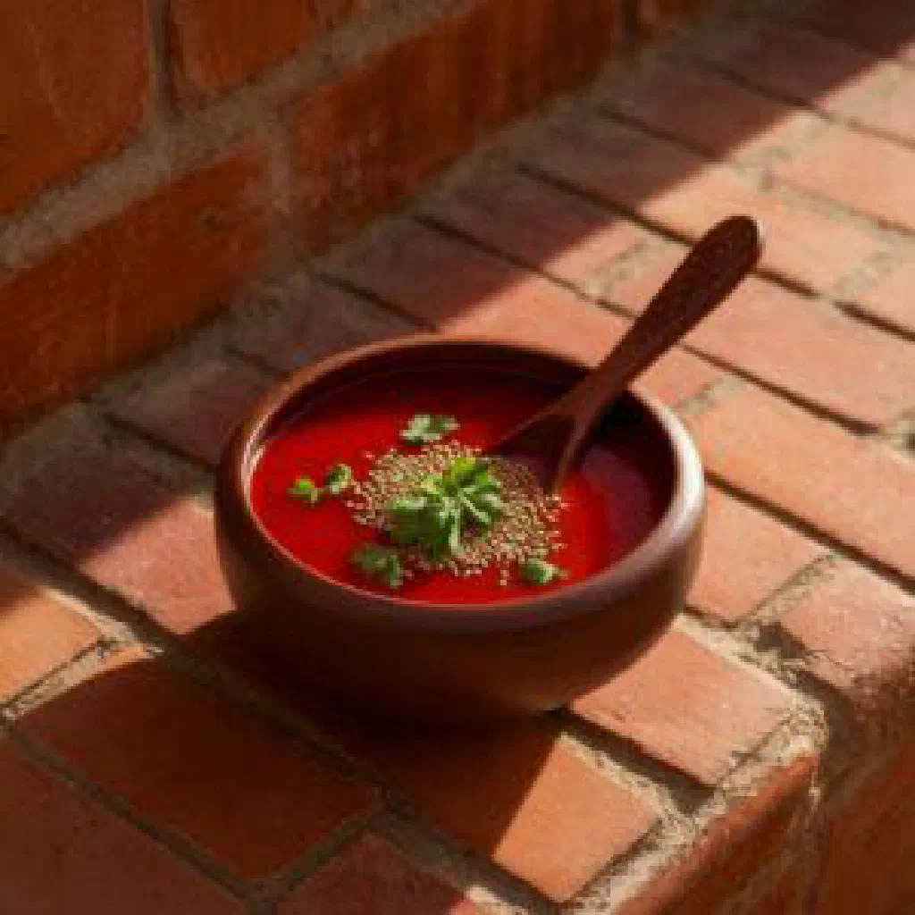 Bowl of Yemeni harirah soup with lamb and lentils garnished with fresh herbs