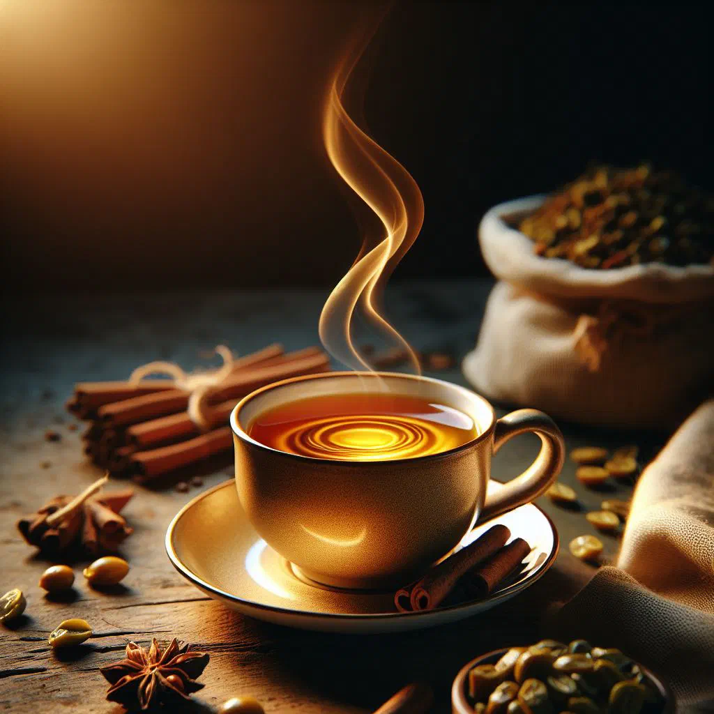 A cup of spiced Yemeni qishr coffee garnished with cinnamon