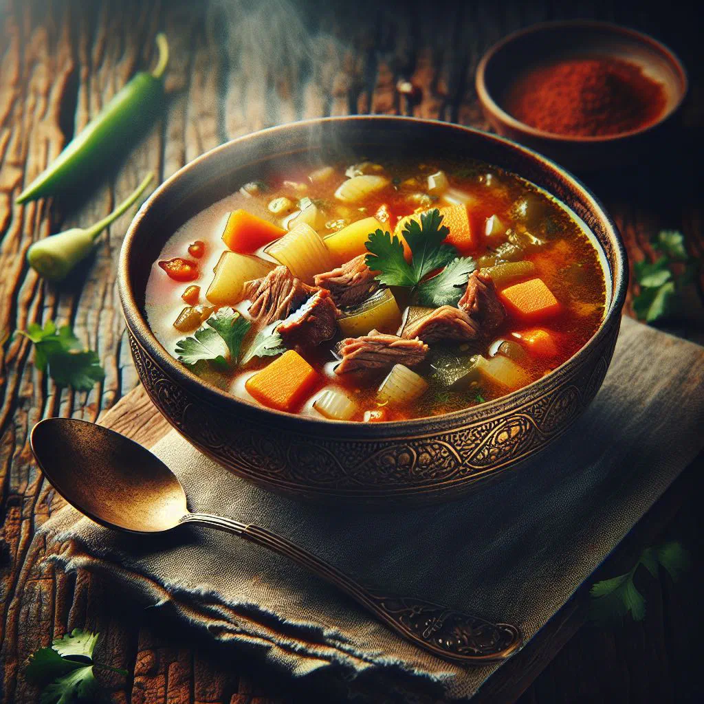 A steaming bowl of Yemeni shorba garnished with fresh coriander