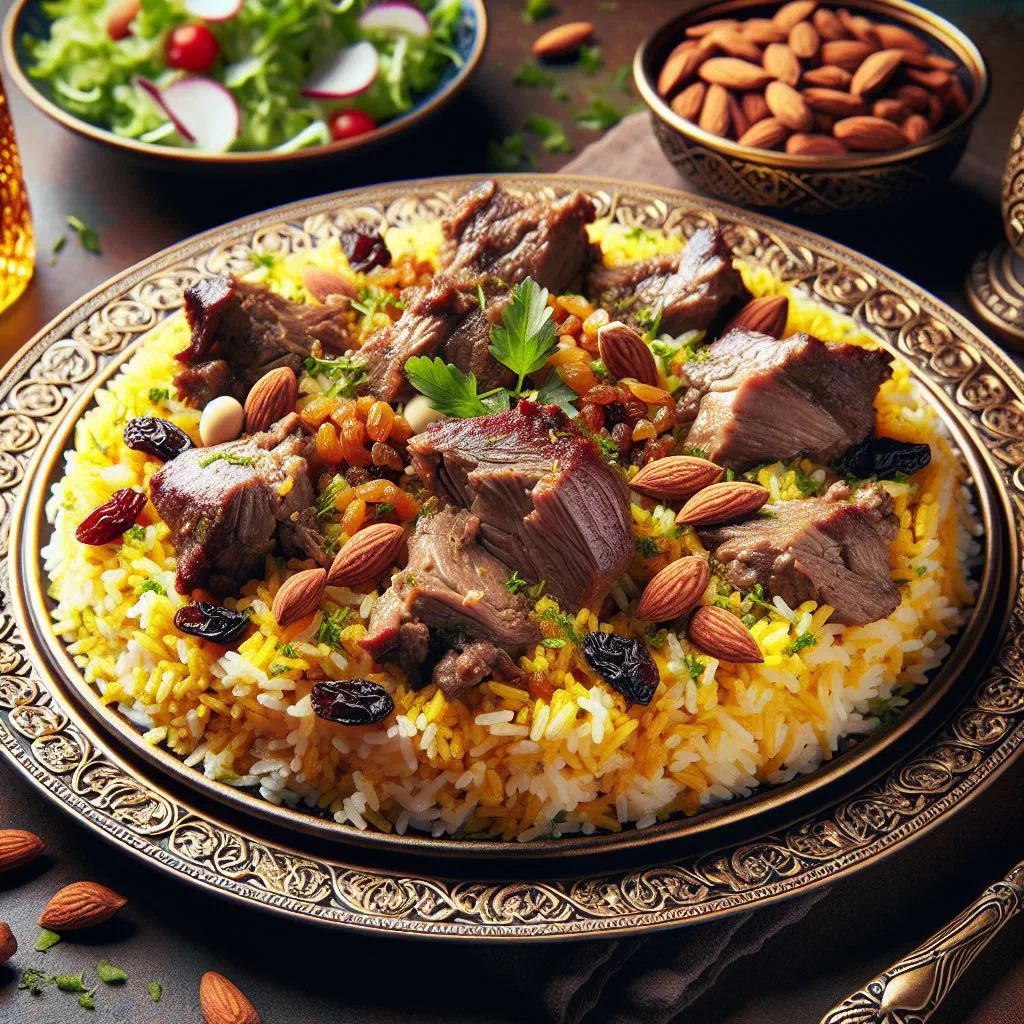 Zurbian rice with tender spiced lamb and fluffy basmati