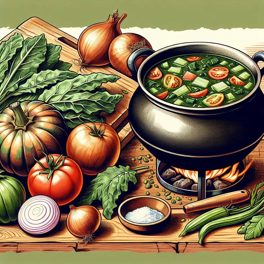Bowl of chibwabwa, stewed pumpkin leaves in a creamy peanut sauce