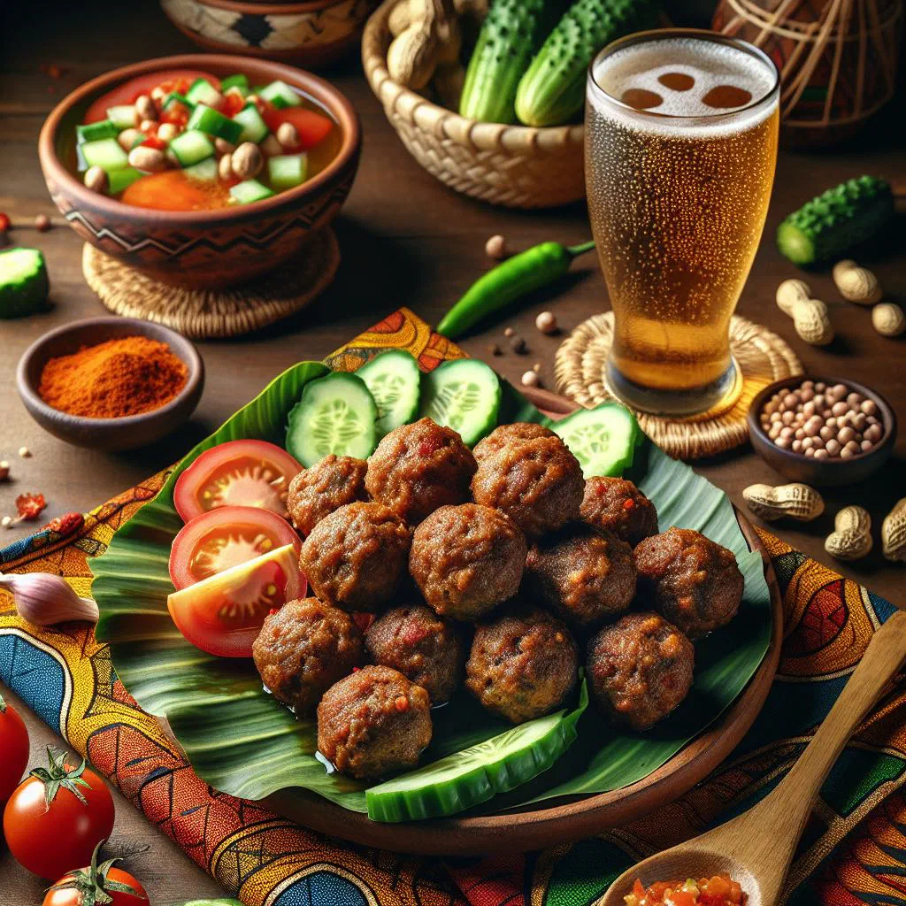 Golden deep-fried Zambian chikanda balls on a plate with fresh herbs