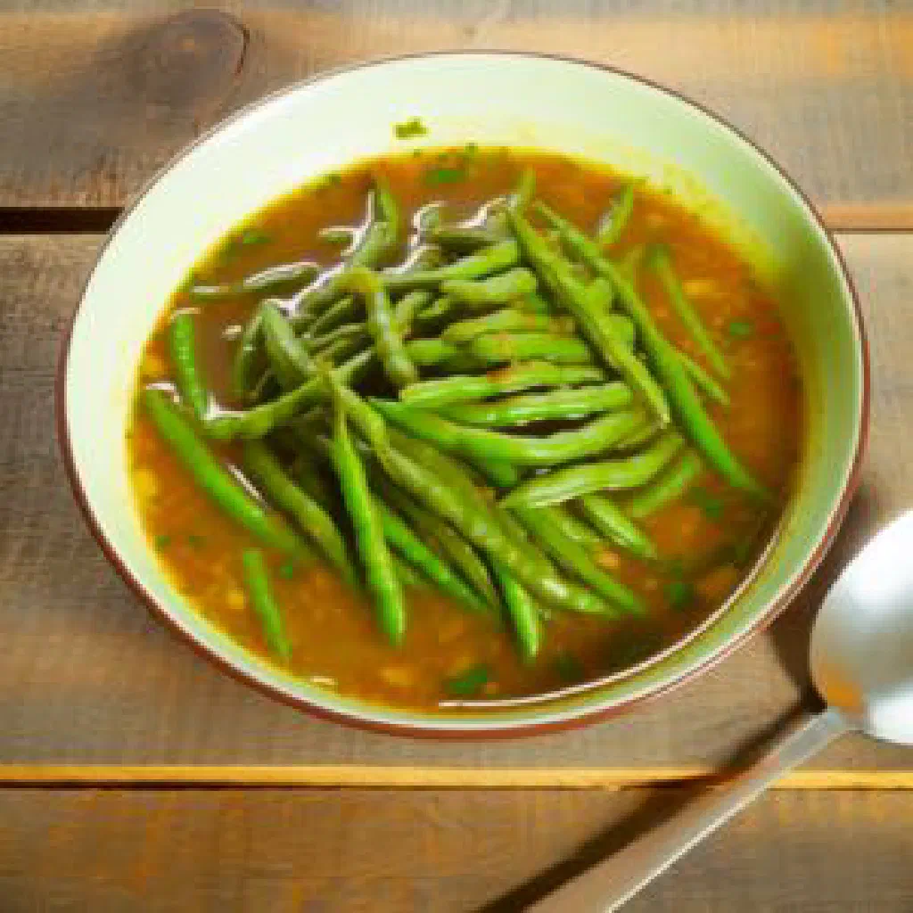Fisashi with green beans, tomatoes and roasted groundnuts in a bowl