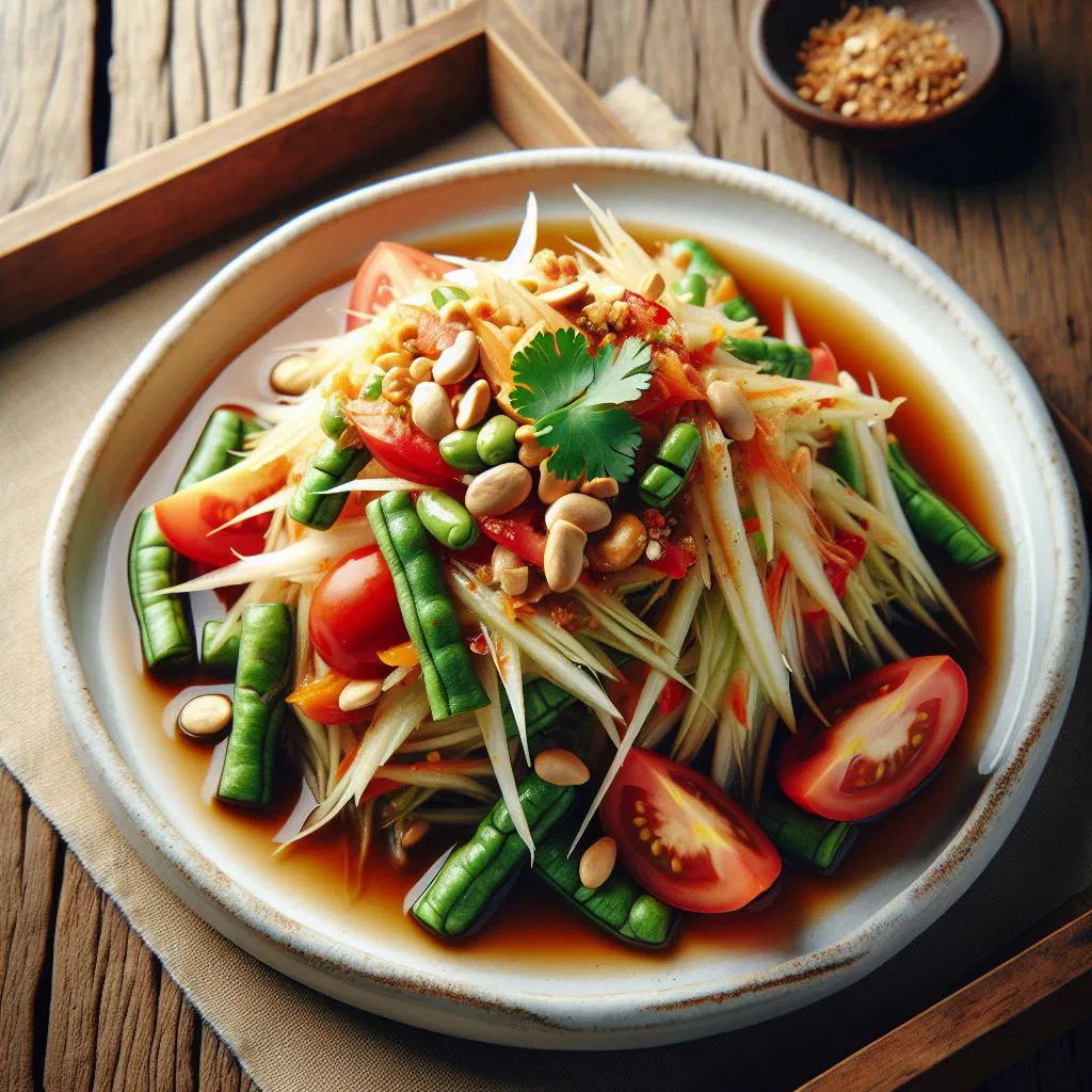 Colourful papaya salad with grated carrot, red onion and fresh mint