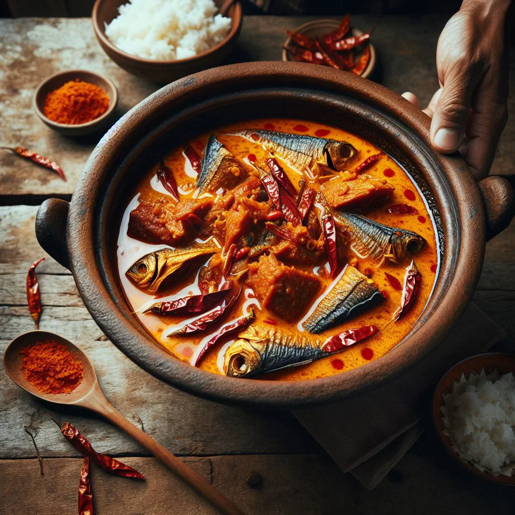 Zambian sun-dried fish curry in a creamy coconut sauce with fresh coriander