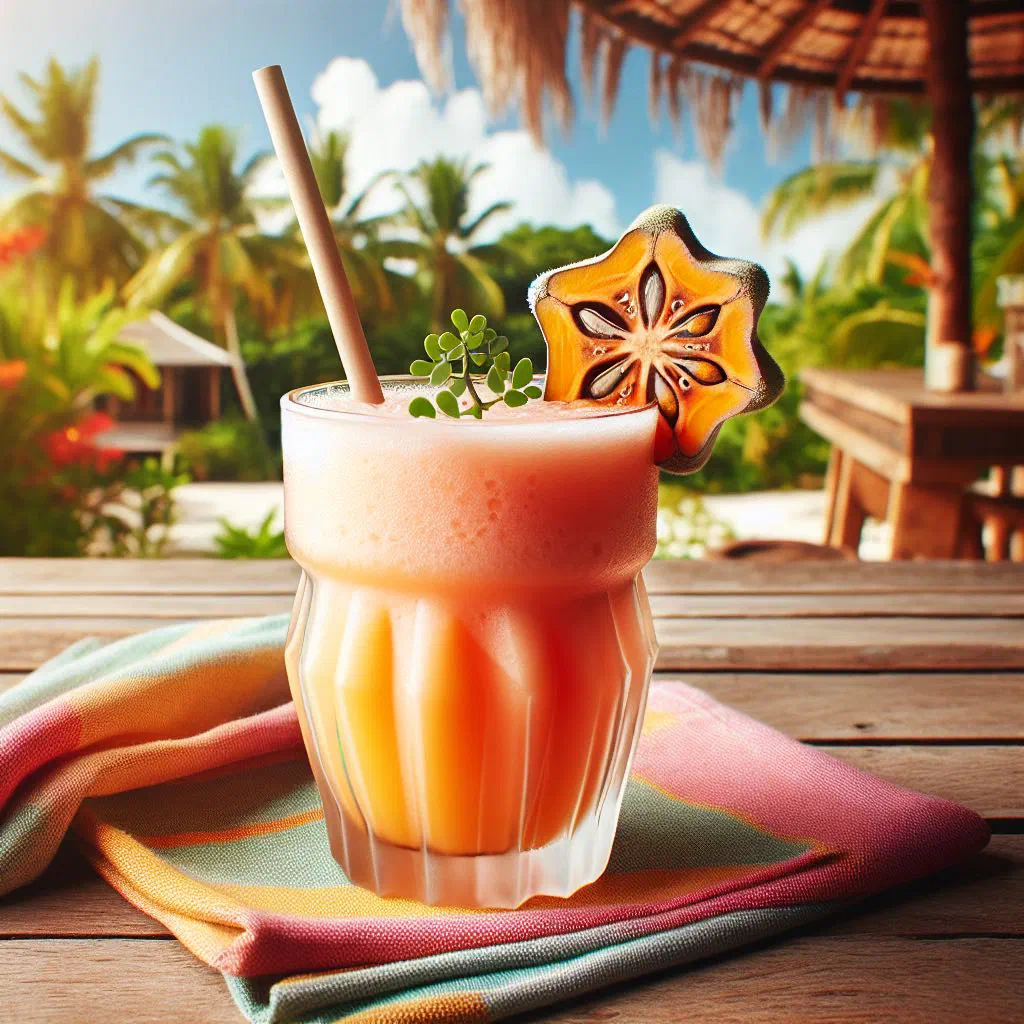 Chilled baobab fruit drink in a tall glass with ice and lemon