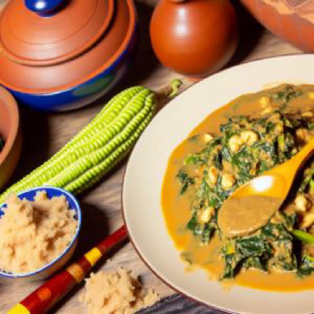 Bowl of covo greens stirred through with creamy peanut butter