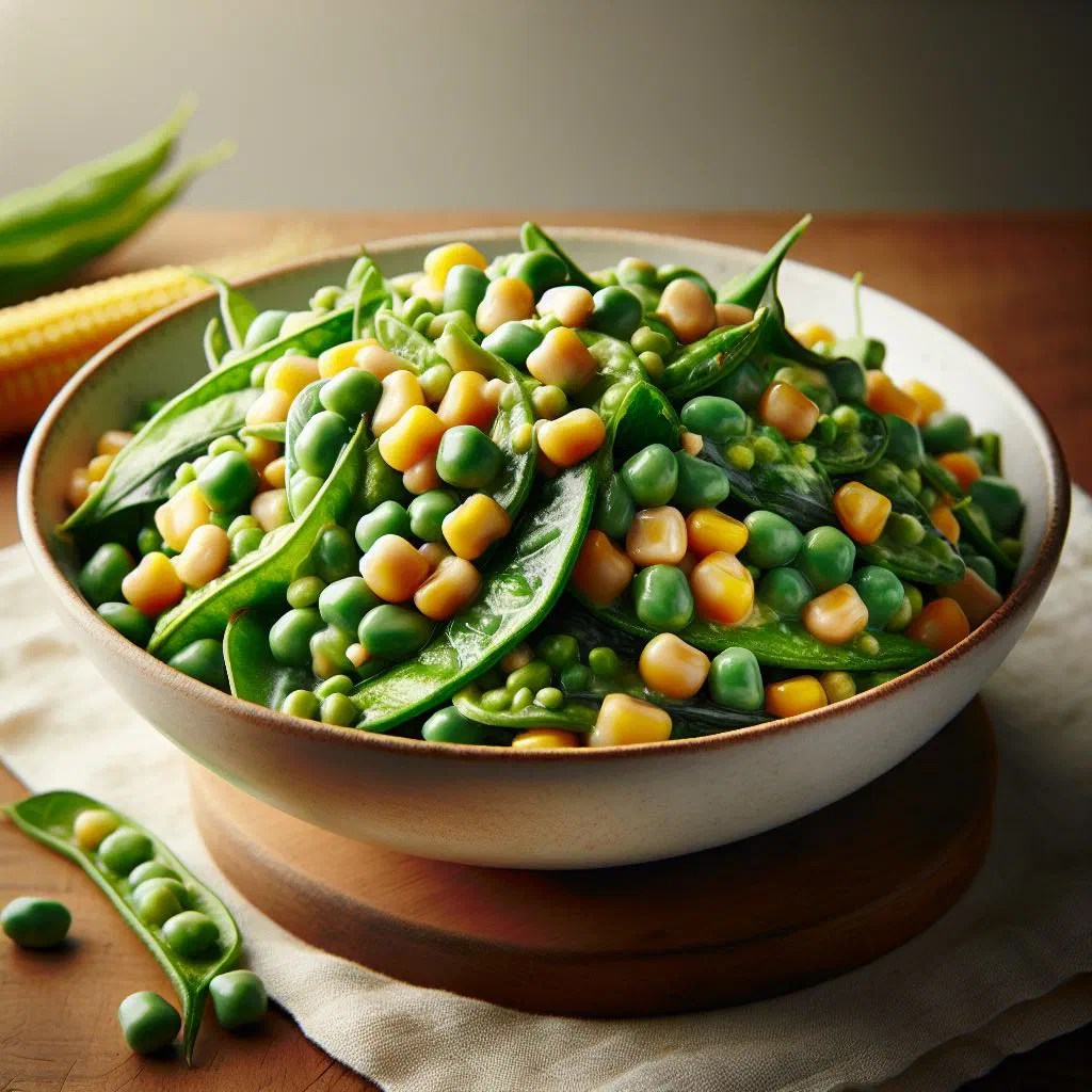 Colourful cowpea and maize salad with fresh coriander in a bowl