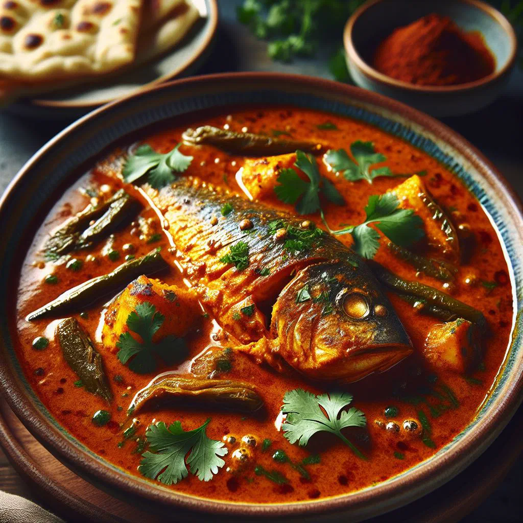 Zimbabwean fish curry in coconut sauce with fresh coriander and rice