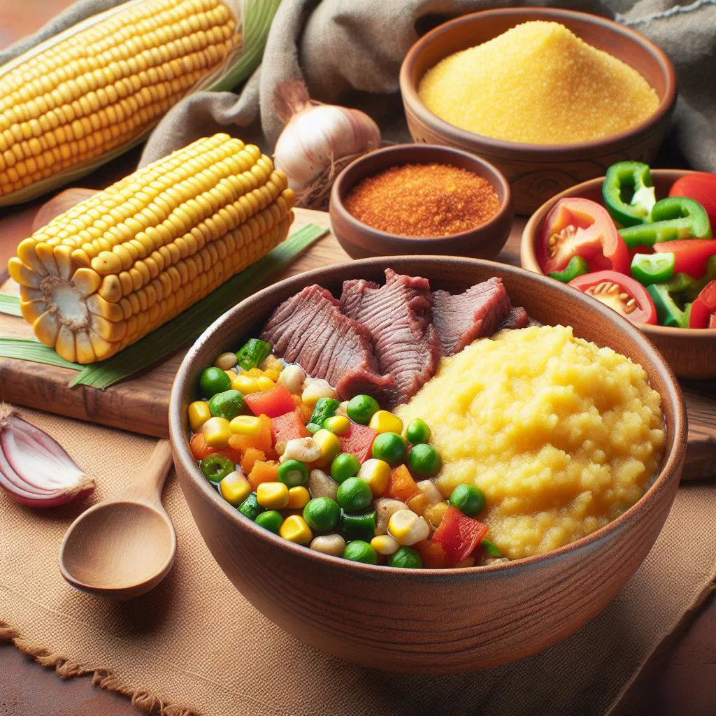 Bowl of creamy white isitshwala maize meal served with relish