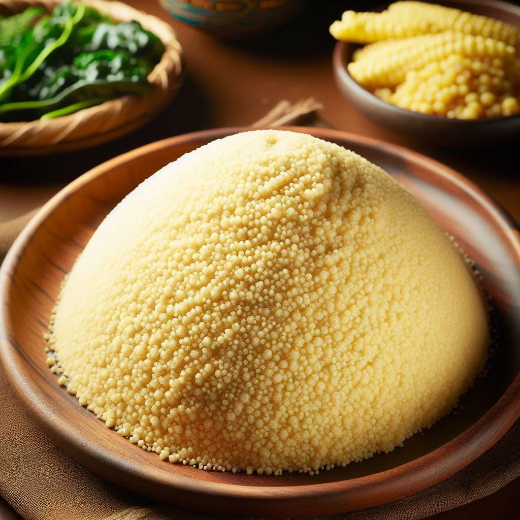 Bowl of creamy millet sadza served with vegetables