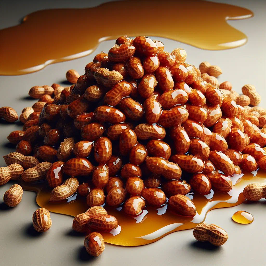 Honey-glazed roasted groundnuts in a rustic serving bowl