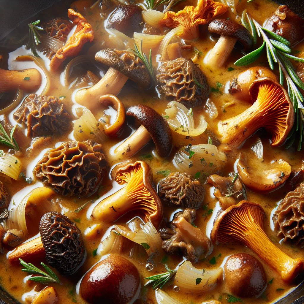 Bowl of Zimbabwean wild mushroom stew with peppers and fresh herbs